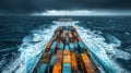 Cargo ship battling stormy seas, container ship in rough ocean, dramatic clouds overhead Royalty Free Stock Photo