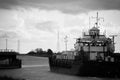 Cargo ship in black and white. Royalty Free Stock Photo