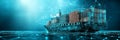 Cargo Ship on Blue Abstract Background, Logistics, Supply Chain and Technology Concept Royalty Free Stock Photo