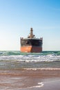 cargo ship Blue Shark on the Black Sea coast is stuck on a sandbank. Vityazevo, Russia