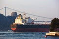 A cargo ship in the Bosphorus, Istanbul, Turkey. Royalty Free Stock Photo