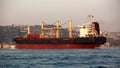 A cargo ship in the Bosphorus, Istanbul, Turkey. Royalty Free Stock Photo
