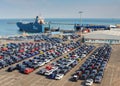 A cargo ship bringing new cars into Ramsgate Royal Harbour