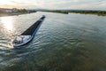 Cargo ship with coal bulk load on the river Rhine in Mainz, Germ Royalty Free Stock Photo