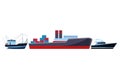 Cargo ship with container boxes fisher boat and yatch