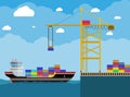 Cargo ship and container crane