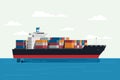 Cargo ship container in the ocean transportation, shipping freight transportation. illustration vector