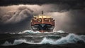 Cargo Ship Container in the Storm, Industrial Marine Vessel, Ocean Transportation Illustration, Generative AI