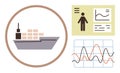 Cargo Ship, Data Analytics, and Statistical Graphs Representing Logistics and Analysis Royalty Free Stock Photo