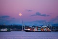 Cargo ship with containers in Seattle port, night Royalty Free Stock Photo