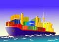 Cargo ship with containers, vector