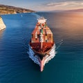 cargo ship in Corinth canal, AI generated Royalty Free Stock Photo