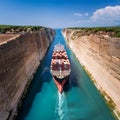 cargo ship in Corinth canal, AI generated Royalty Free Stock Photo