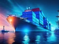 cargo ship. 3d illustrator rendering ship and container on the sea. futuristic AI Generated