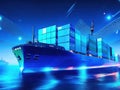 cargo ship. 3d illustrator rendering ship and container on the sea. futuristic AI Generated