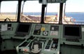 Cargo Ship Dashboard, Blue Water View, Commanders Cabin Royalty Free Stock Photo
