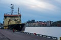 Cargo ship docked in Gothenburg harbor