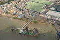 A cargo ship docked on the River Thames Royalty Free Stock Photo