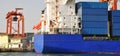 Cargo ship engaged in international logistics transportation and loading at Harem Port in Istanbul Bosphorus Royalty Free Stock Photo