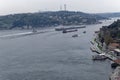 Cargo ship and ferry passing through the strait bosphorus Royalty Free Stock Photo