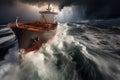 Cargo ship fighting with huge storm. Generative AI Royalty Free Stock Photo