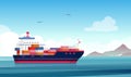 Cargo ship flat vector illustration. Container vessel, merchant marine. Shipbuilding industry. Products export and