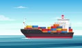 Cargo ship flat vector illustration, Delivery service concept