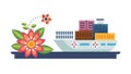 Cargo Ship with Floral Elements Vector, vector design Generative AI Royalty Free Stock Photo