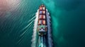 cargo ship full of standard shipping containers at the sea during shipping at day time Royalty Free Stock Photo