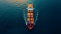 cargo ship full of standard shipping containers at the sea during shipping at day time