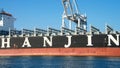 Cargo Ship HANJIN JUNGIL awaits assistance to depart from the Port of Oakland