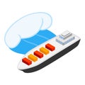 Cargo ship icon isometric vector. Large modern container ship and ocean wave