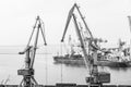 Cargo ship and Industrial cranes in Marine Trade Port Royalty Free Stock Photo