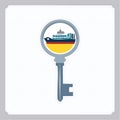 Cargo ship inside a key silhouette suggesting logistics and security Royalty Free Stock Photo