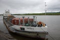 Cargo ship at Kolyma river port Russia outback