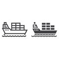 Cargo ship line and glyph icon, logistic