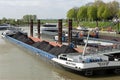 Cargo ship loaded with coal docked in Harbour