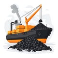 Cargo Ship Loading Coal with Crane A Vector Illustration of Maritime Transport and Energy Industry Royalty Free Stock Photo