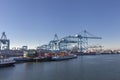 Cargo ship loading containers by crane in the morning , Trade Port , Shipping, Rotterdam