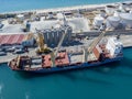 Cargo ship moored at the pier of the port of Vibo Marina, Calabria, Italy. BBC Chartering Royalty Free Stock Photo