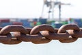 Cargo ship mooring chain. Commercial shipping by sea