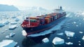 Cargo Ship Navigating Through Icy Waters with Chunks of Ice Visible Around Royalty Free Stock Photo