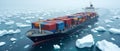 Cargo Ship Navigating Through Icy Waters with Chunks of Ice Visible Around Royalty Free Stock Photo
