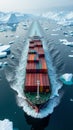 Cargo Ship Navigating Through Icy Waters with Chunks of Ice Visible Around Royalty Free Stock Photo