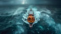 Cargo ship navigating through stormy ocean - generative ai Royalty Free Stock Photo