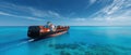 The cargo ship navigating through the vibrant blue ocean on a sunny day. AI generated image Royalty Free Stock Photo