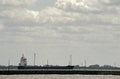Cargo ship near BrunsbÃÂ¼ttel on river Elbe Royalty Free Stock Photo