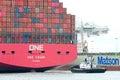 Cargo Ship ONE CRANE departing the Port of Oakland Royalty Free Stock Photo