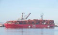 Cargo ship ONE HARBOUR manuever into the Port of Oakland Royalty Free Stock Photo