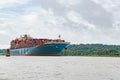 Cargo ship Panama Canal, fully laden Freighter on Panama Canal Royalty Free Stock Photo